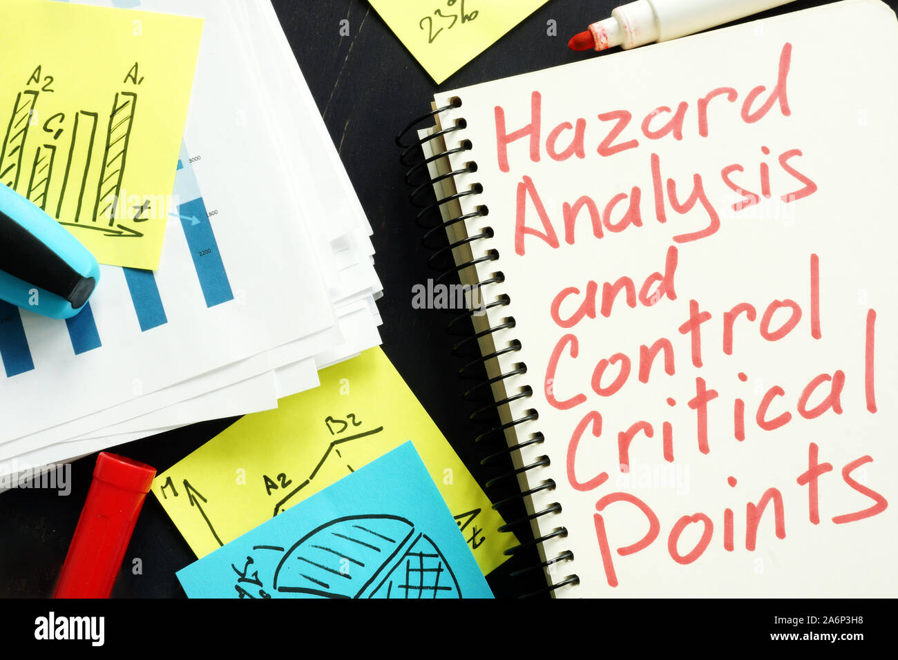Hazard Analysis and Critical Control Points HACCP written on the page. Stock Photo