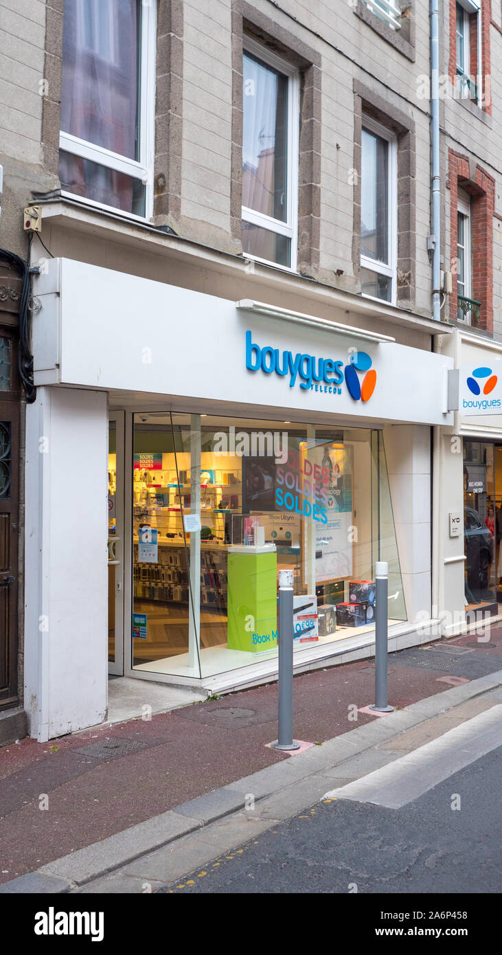 Front view of french phone operator store : Bouygues Telecom Granville, France 2019-08-08 Stock Photo