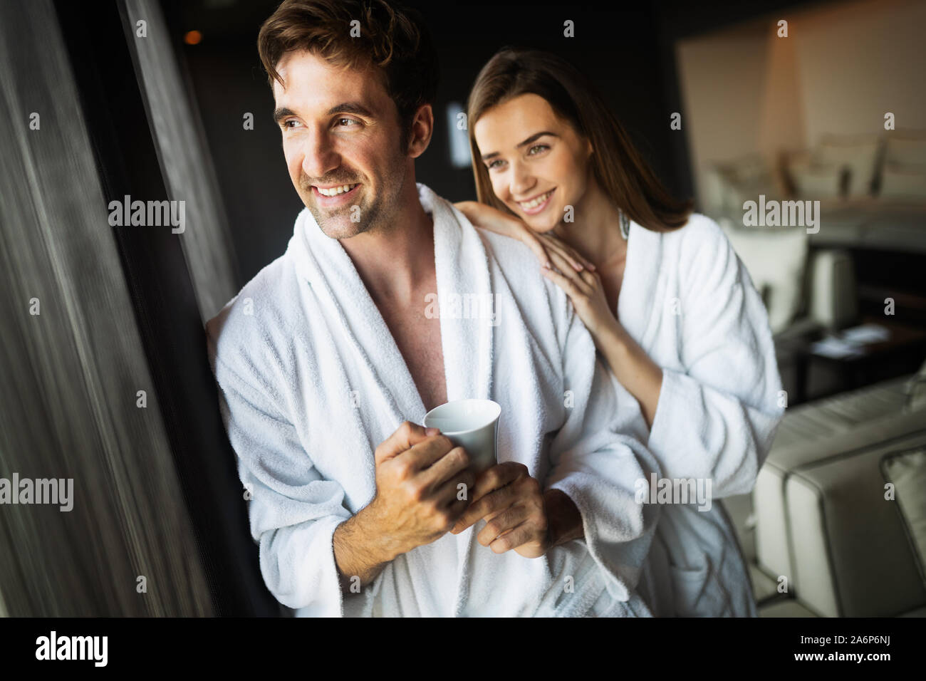 Couple enjoying wellness weekend and spa in hotel Stock Photo