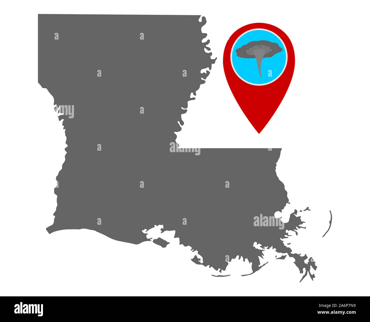Map of Louisiana and pin tornado warning Stock Photo Alamy