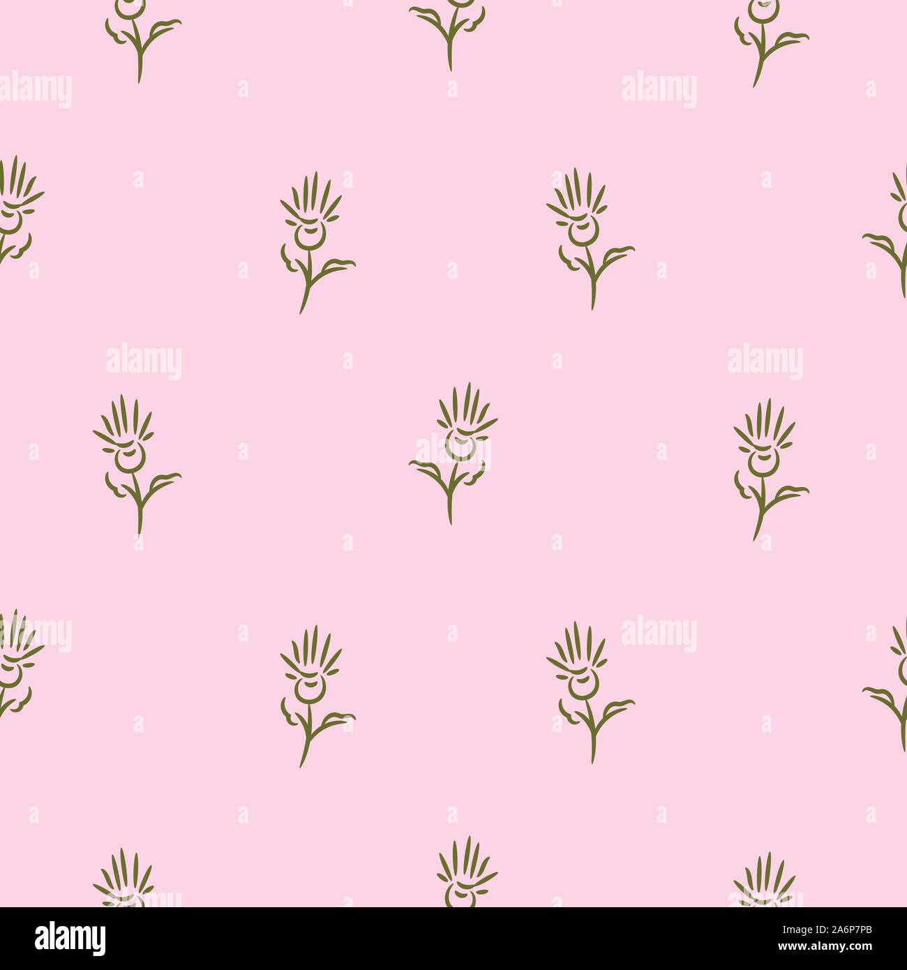 Simple flowers on pink seamless pattern background. Stock Vector