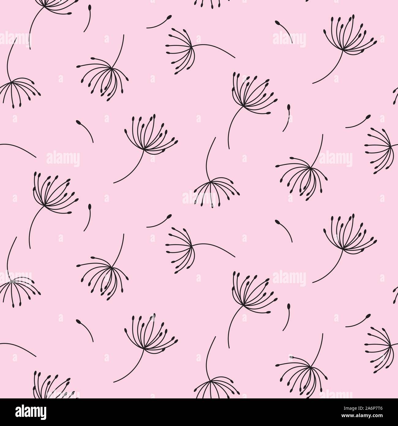 Simple dandelions on pink seamless pattern background. Stock Vector
