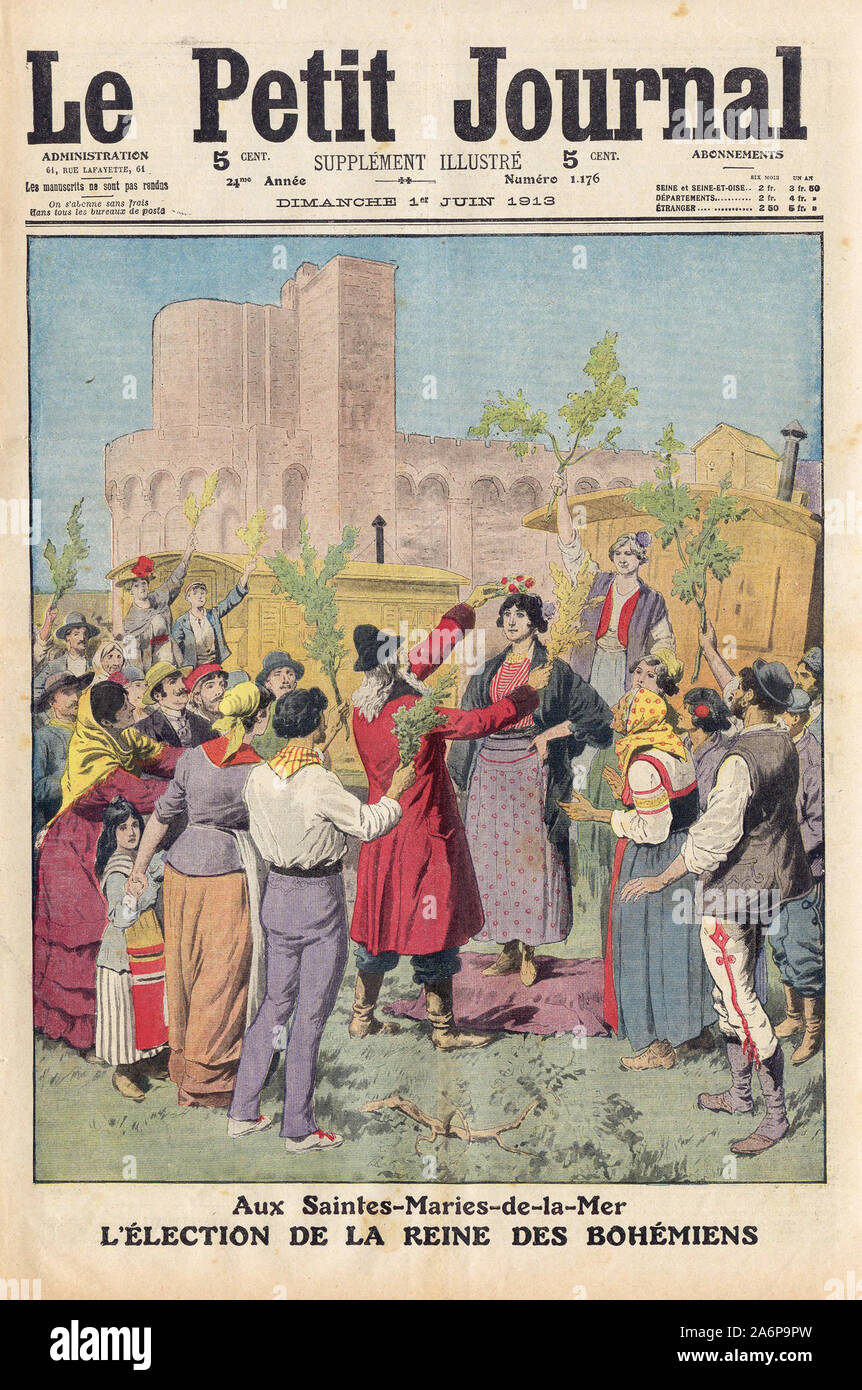 Aux Saintes-Maries-de-la-Mer L'ÉLECTION DE LA REINE DES BOHÉMIENS - In "Le Petit Journal" French illustrated newspaper - 1913 Stock Photo