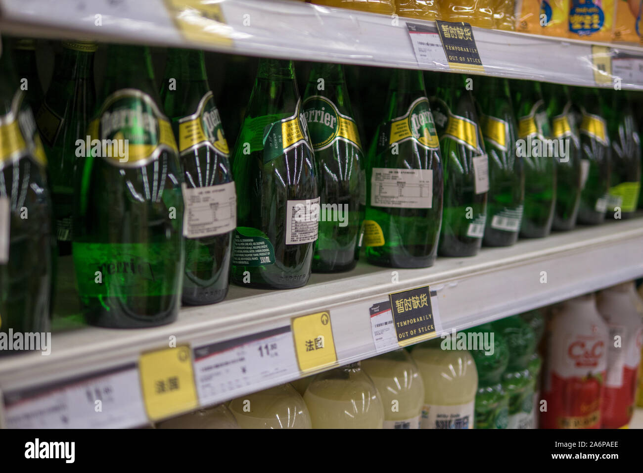 Perrier water in China : french products in chinese supermarket, Shanghai, China, 31 July 2019 Stock Photo