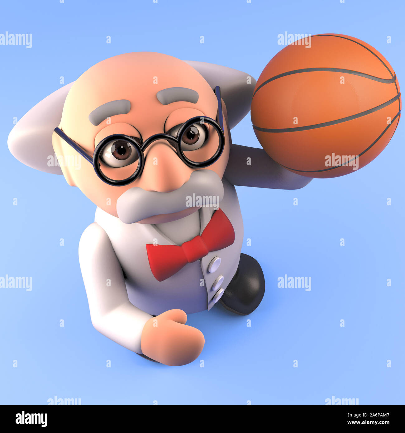 Cartoon mad scientist playing basketball,3d illustration render Stock Photo