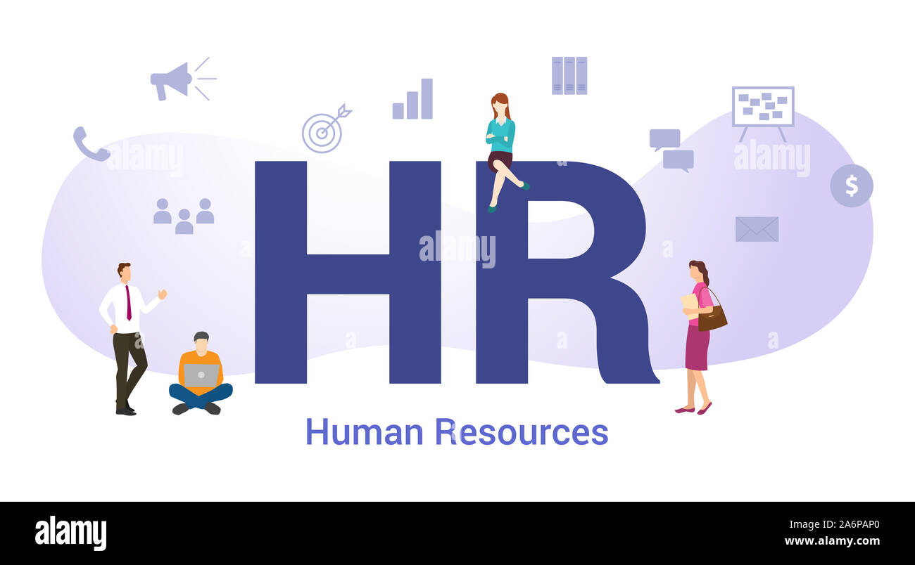 hr human resources concept with big word or text and team people with ...