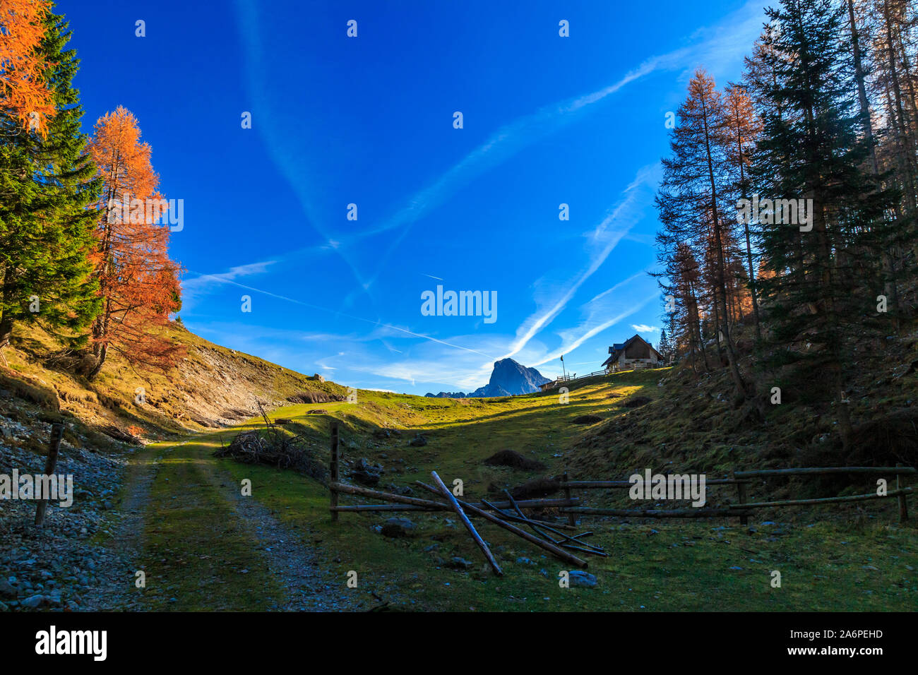 Sunny day in the carnic alps during a colorful autumn Stock Photo - Alamy