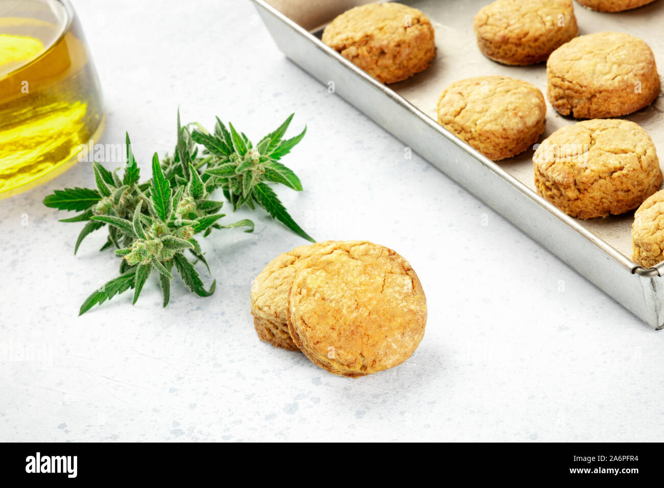 Cannabis butter cookies with marijuana buds and cannaoil, homemade