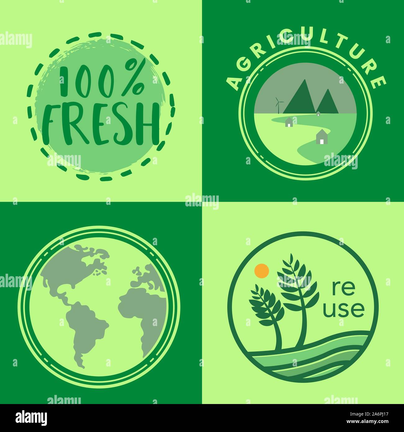 Re use and eco oriented badges set. Stock Vector