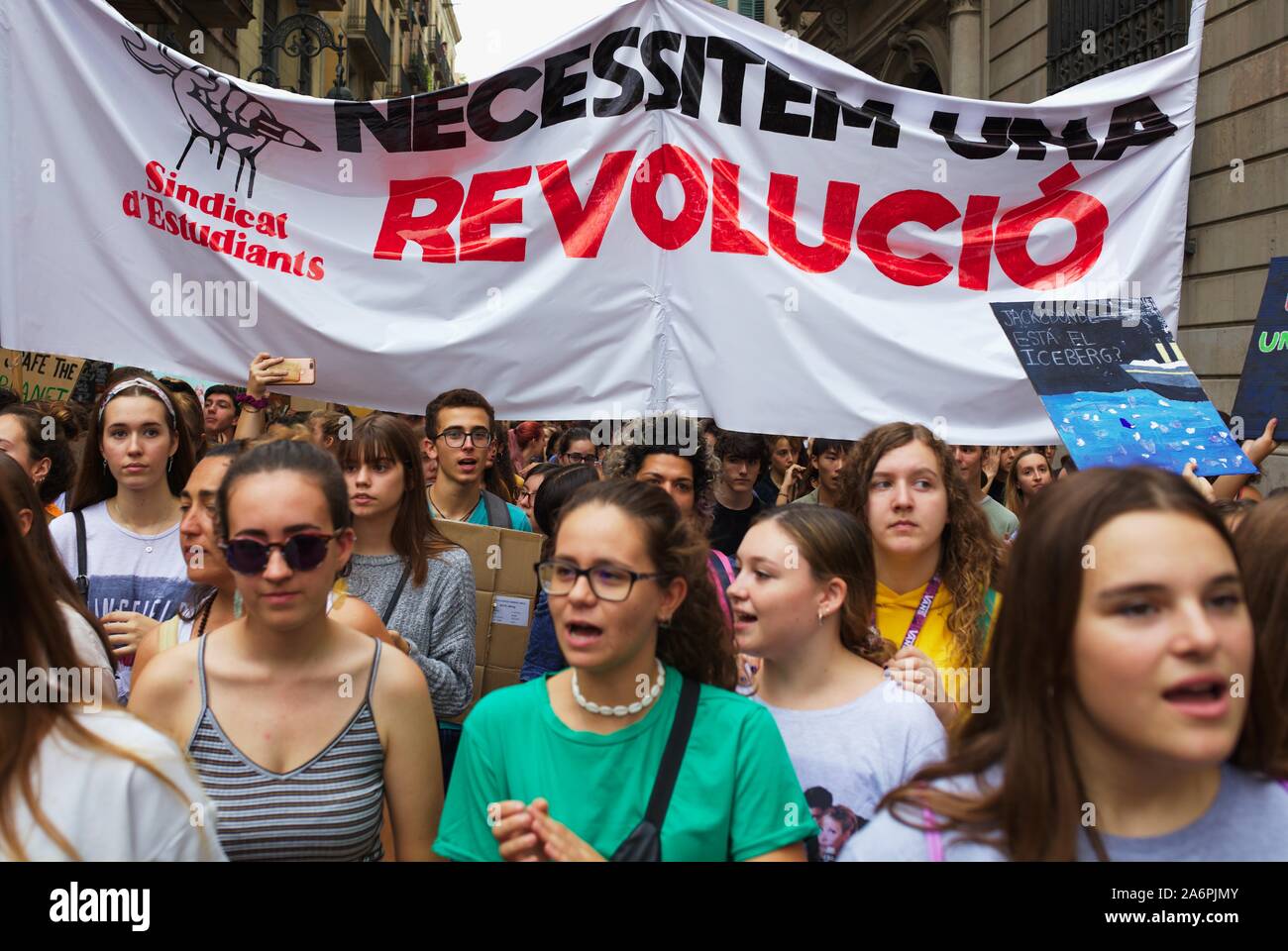 Barcelona, Fridays for future demonstration, Signs and People Stock Photo