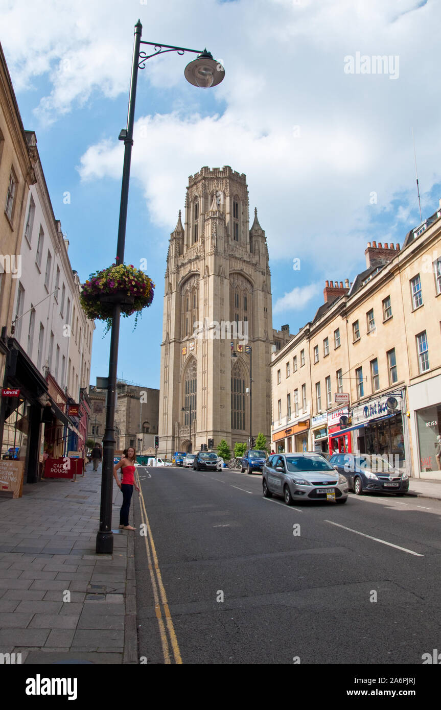 Queens Road and the Wills Memorial Building. University of Bristol. England Stock Photo