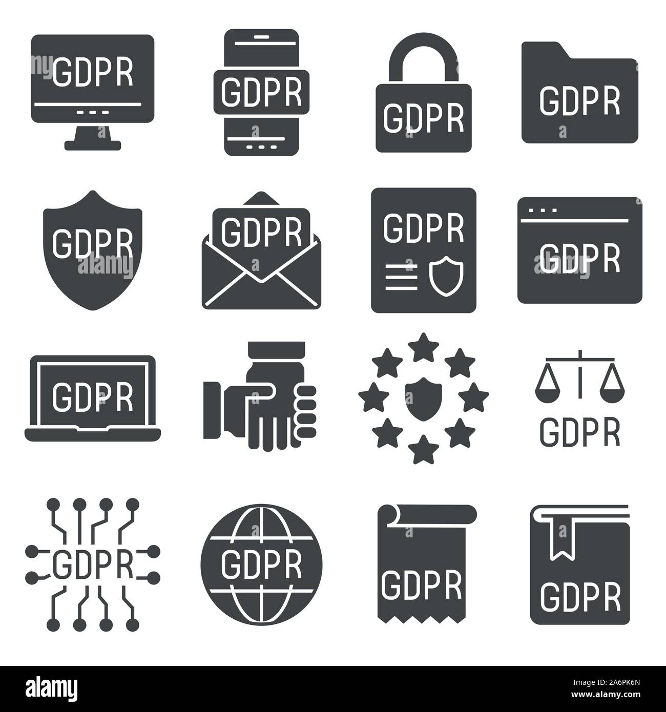 GDPR privacy policy icon set. Included the icons as security information Stock Vector