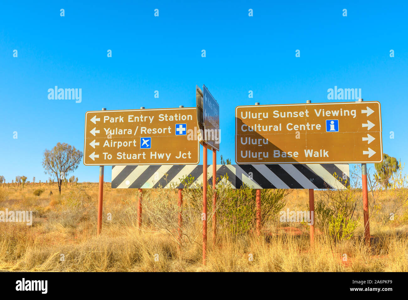 Uluru, Northern Territory, Australia - Aug 25, 2019:Uluru-kata Tjuta National Park direction: Yulara, Ayers Rock Resort, Stuart Highway, Airport Stock Photo