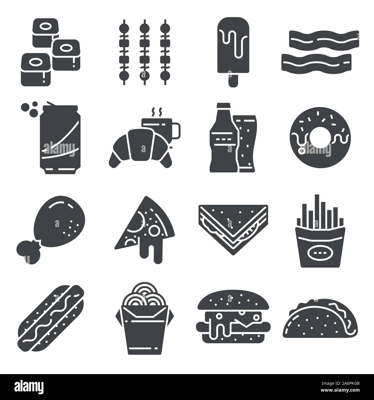 Set of Fast Food Vector Icons. Contains such Icons as Pizza, Tacos Stock Vector