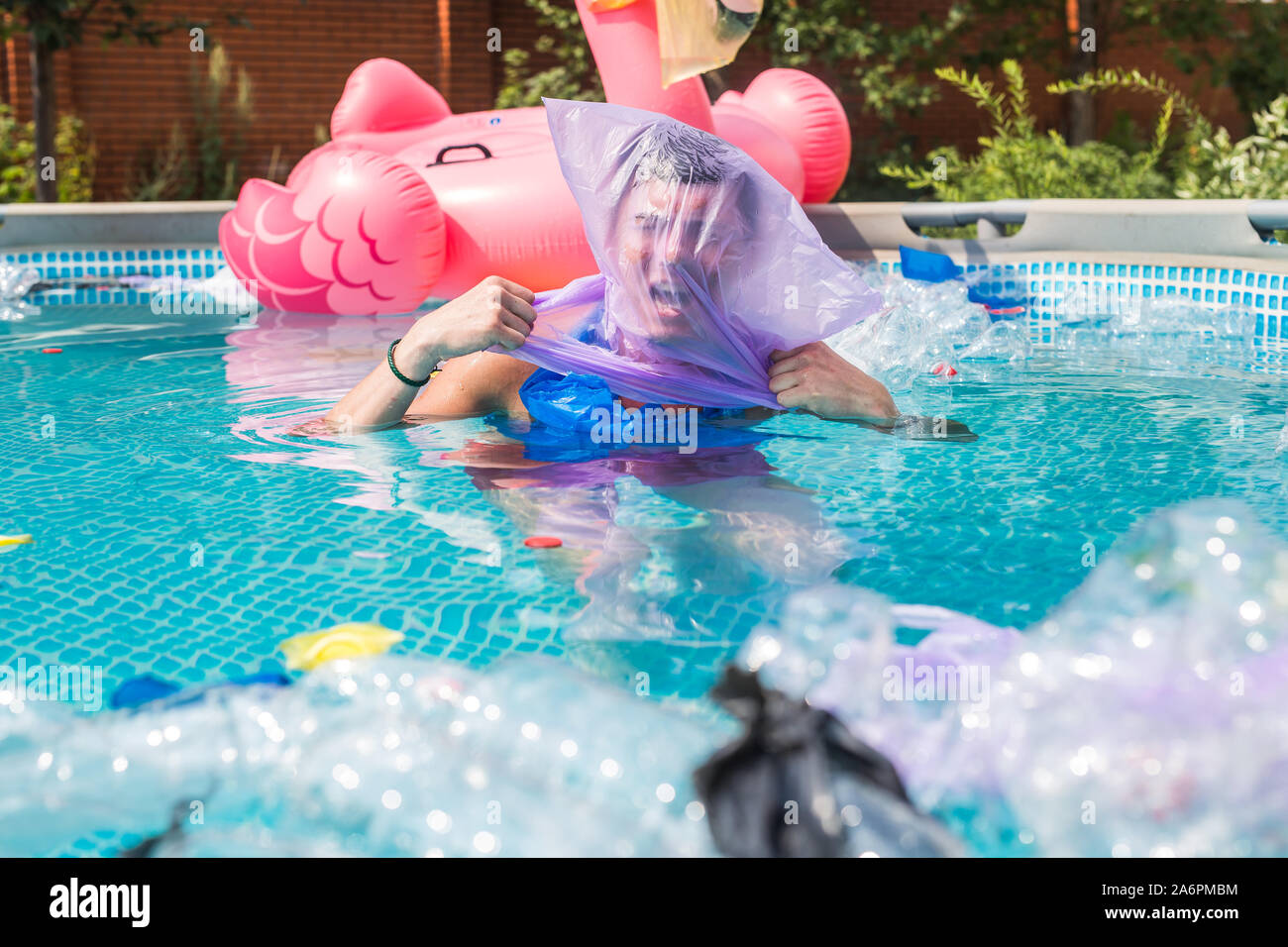 Ecology, plastic trash, environmental emergency and water pollution ...