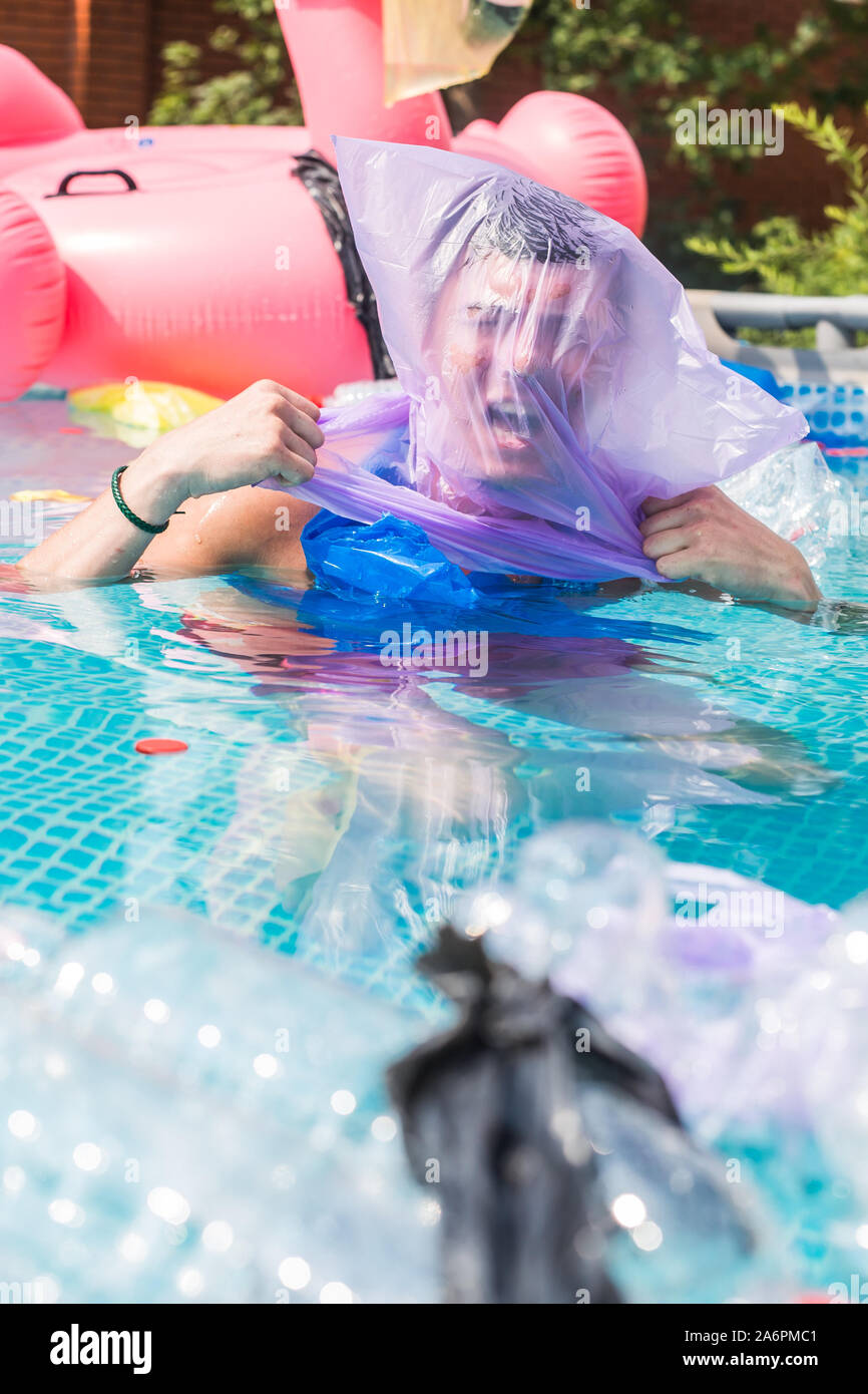 Ecology, plastic trash, environmental emergency and water pollution ...