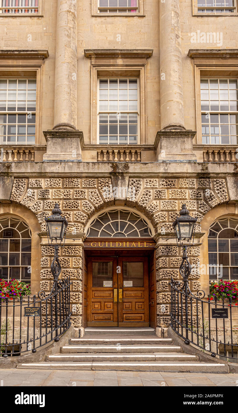 Exterior façade of The Guildhall, a Grade 1 listed building, location of Bath Registry office, Somerset, England. Stock Photo