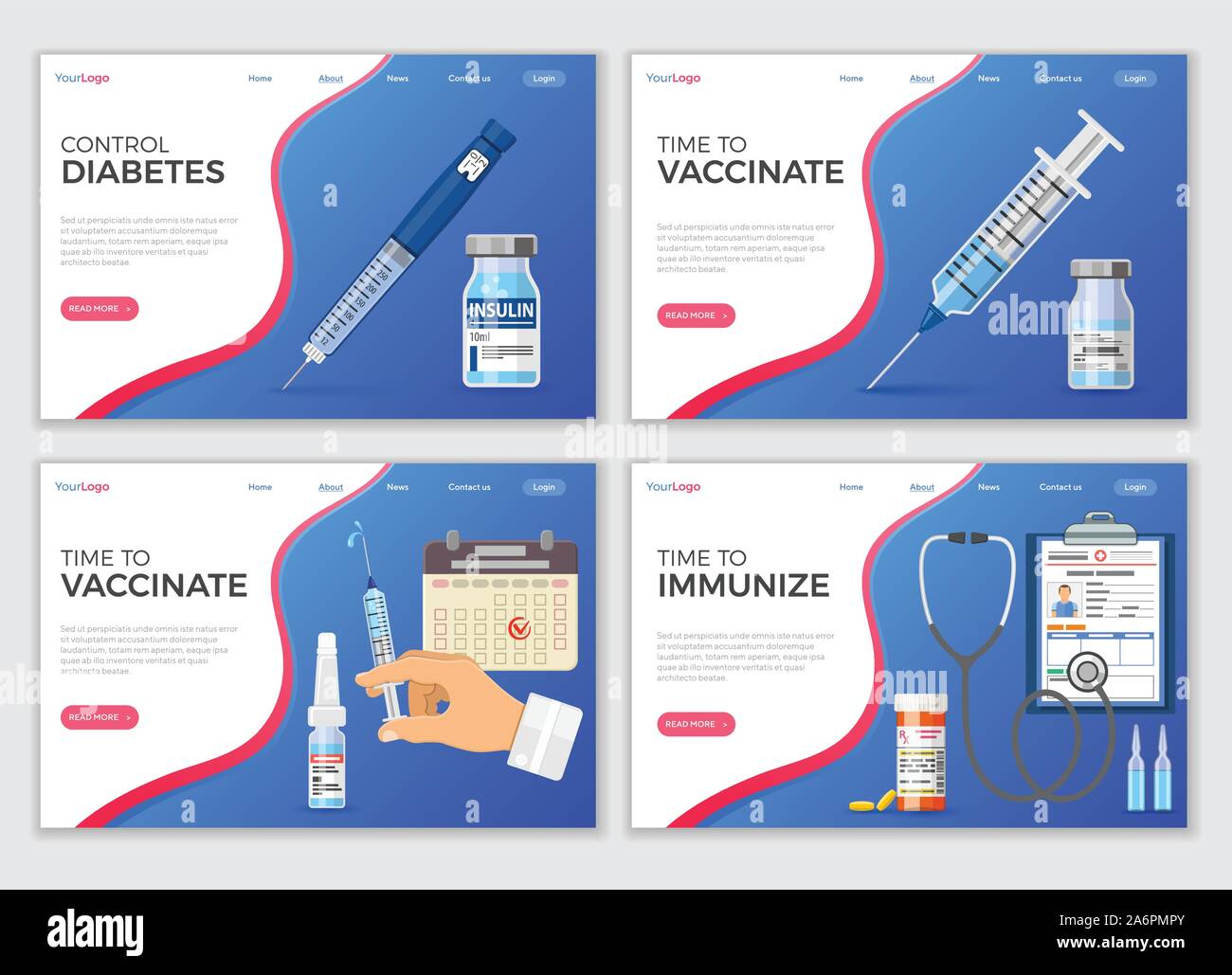 Vaccination landing page template Stock Vector