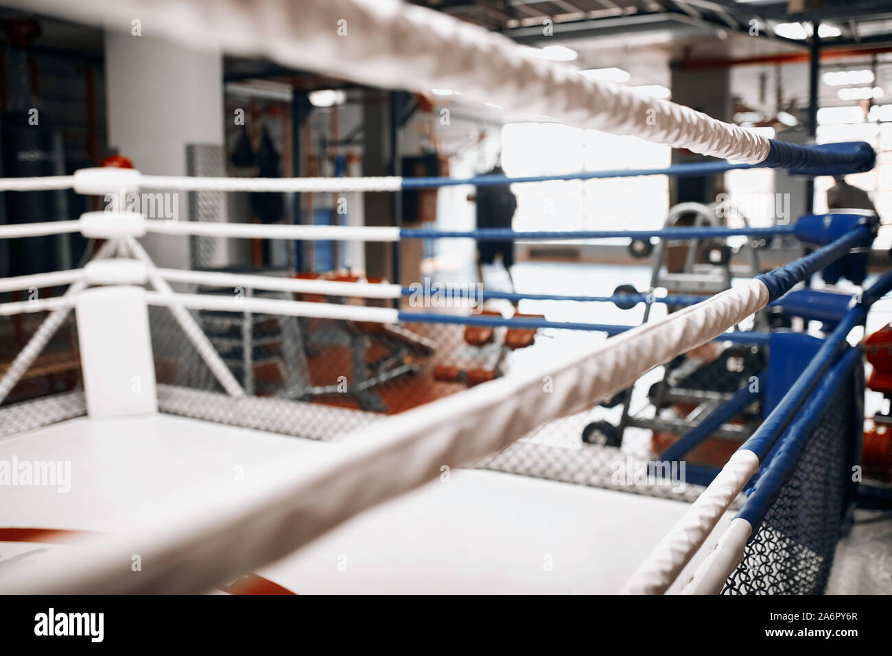 professional boxing ring . close up cropped photo. gym with modern