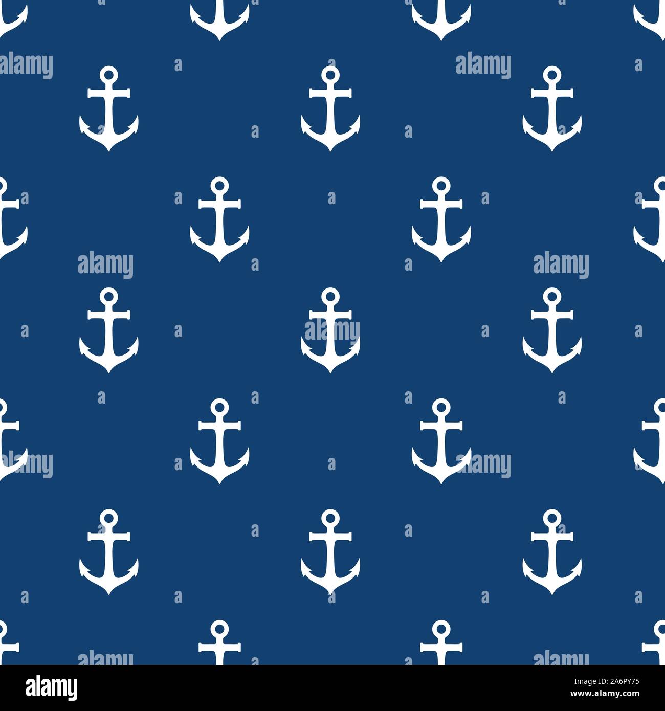 Vector seamless pattern with white anchors on a blue background. Stock Vector