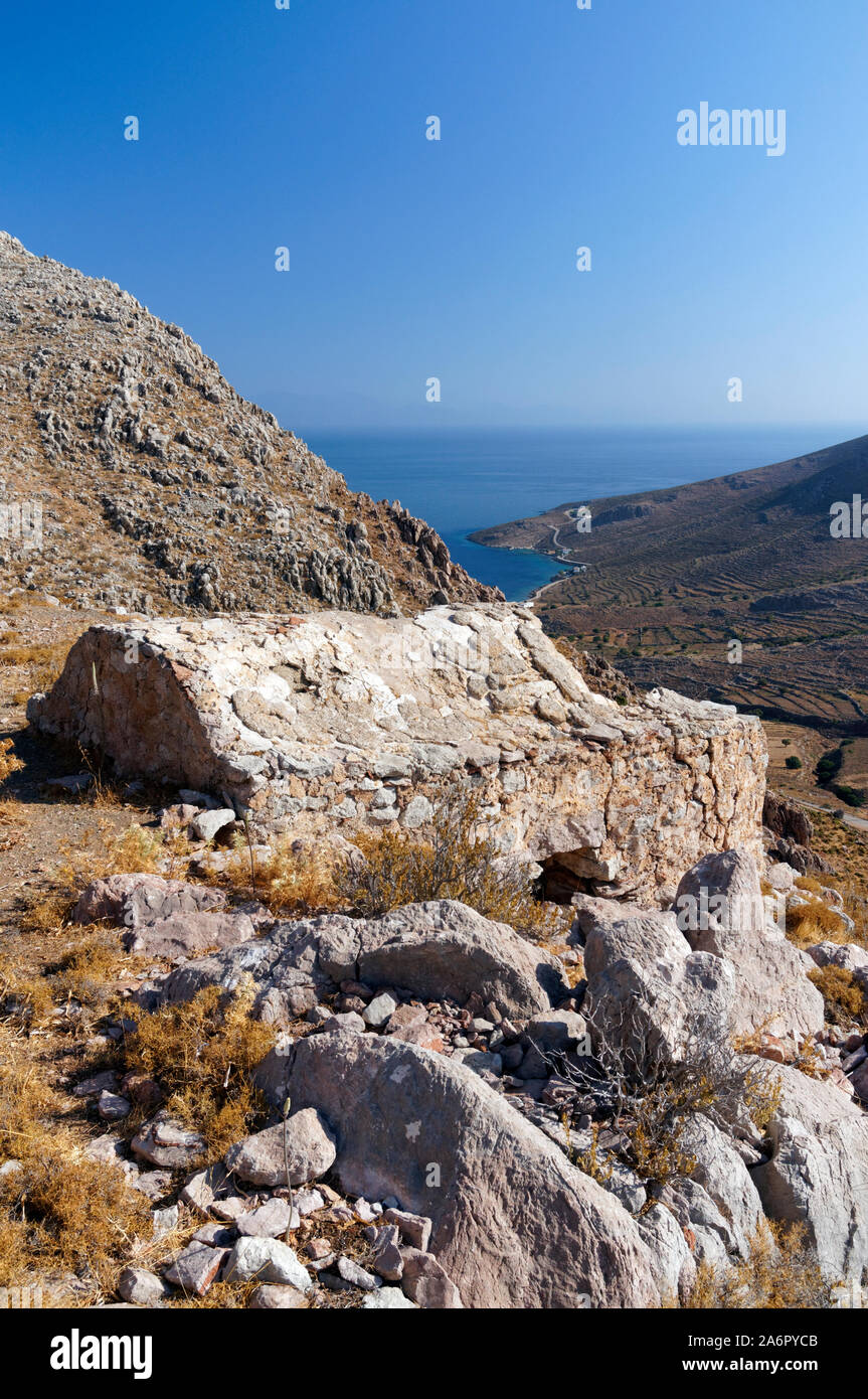 Abandoned Byzantine chapel, Gerontas, Tilos, Dodecanese islands, Southern Aegean, Greece. Stock Photo