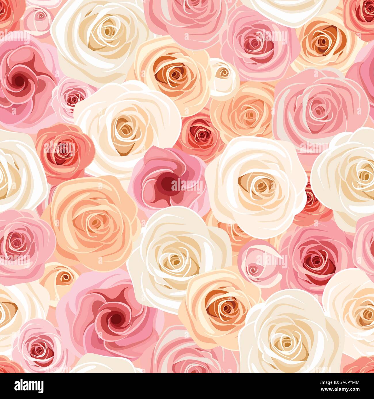 Vector seamless pattern with pink, orange and white roses and ...