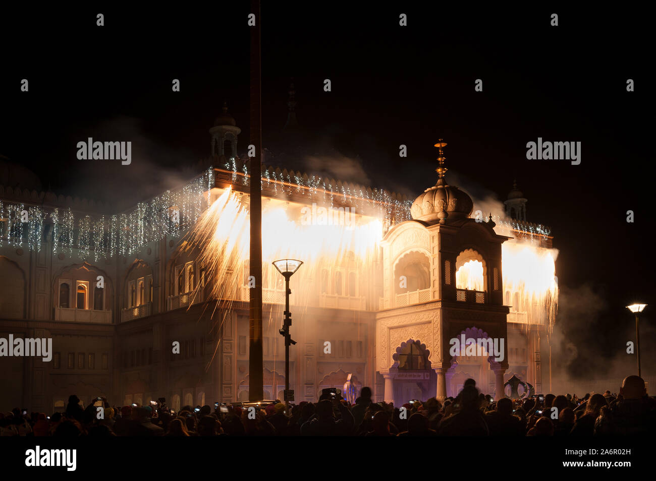 Celebration of special events Bandi Chhor Divas along with Diwali at the Sikh Guru Nanak Darbar Gurdwara in Gravesend fireworks and festivities Stock Photo