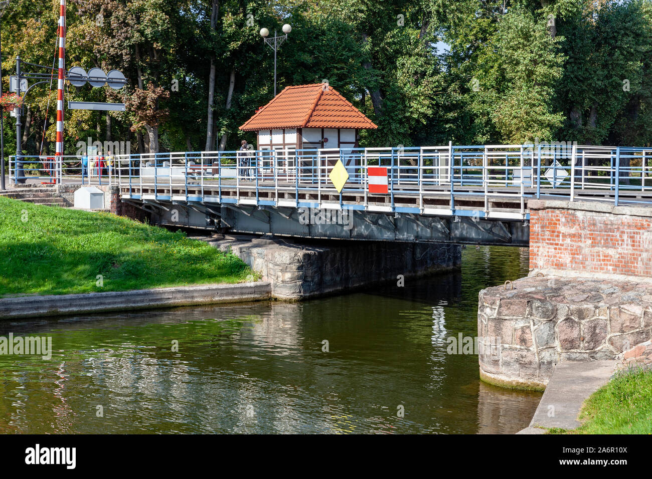 Gizycko, a historic, active swing bridge on the Giżycko Canal, Poland Stock Photo