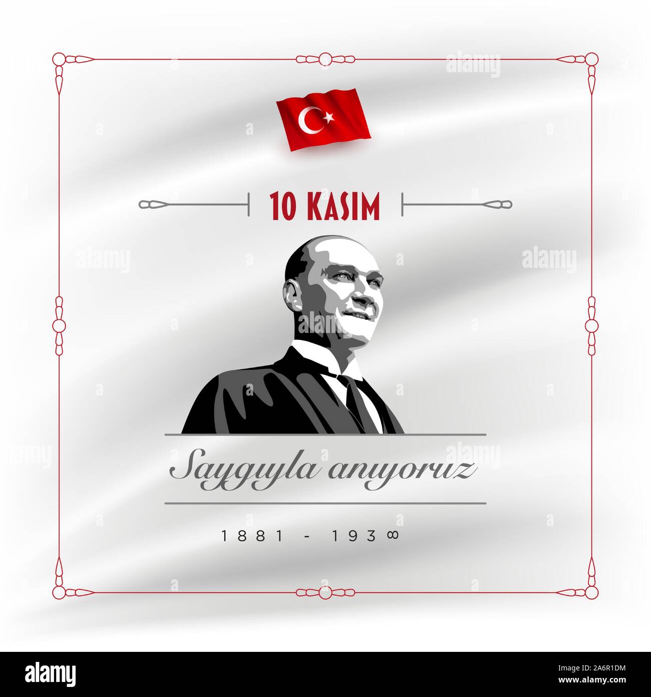 Turkish republic founder Mustafa Kemal Ataturk’s Death Day anniversary. November 10,  Memorial day of Ataturk. Vector design template. Stock Vector