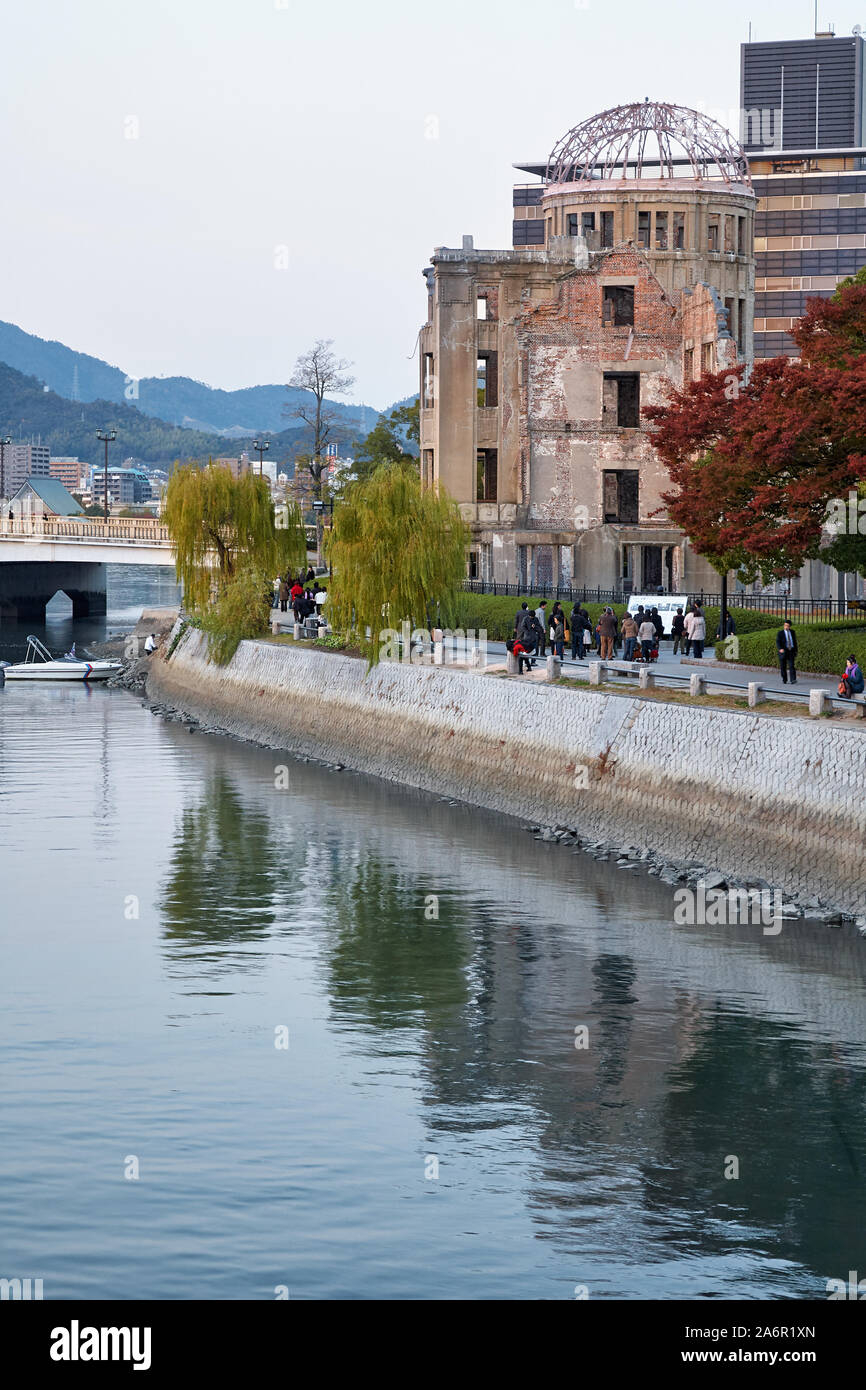 The view of the Atomic Bomb Dome, the skeletal ruins of the former Hiroshima Prefectural