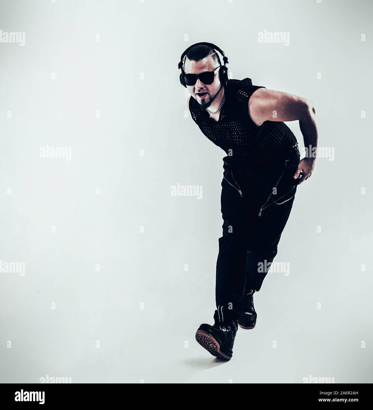 best rapper dancing break dance .photo on a white background. Stock Photo