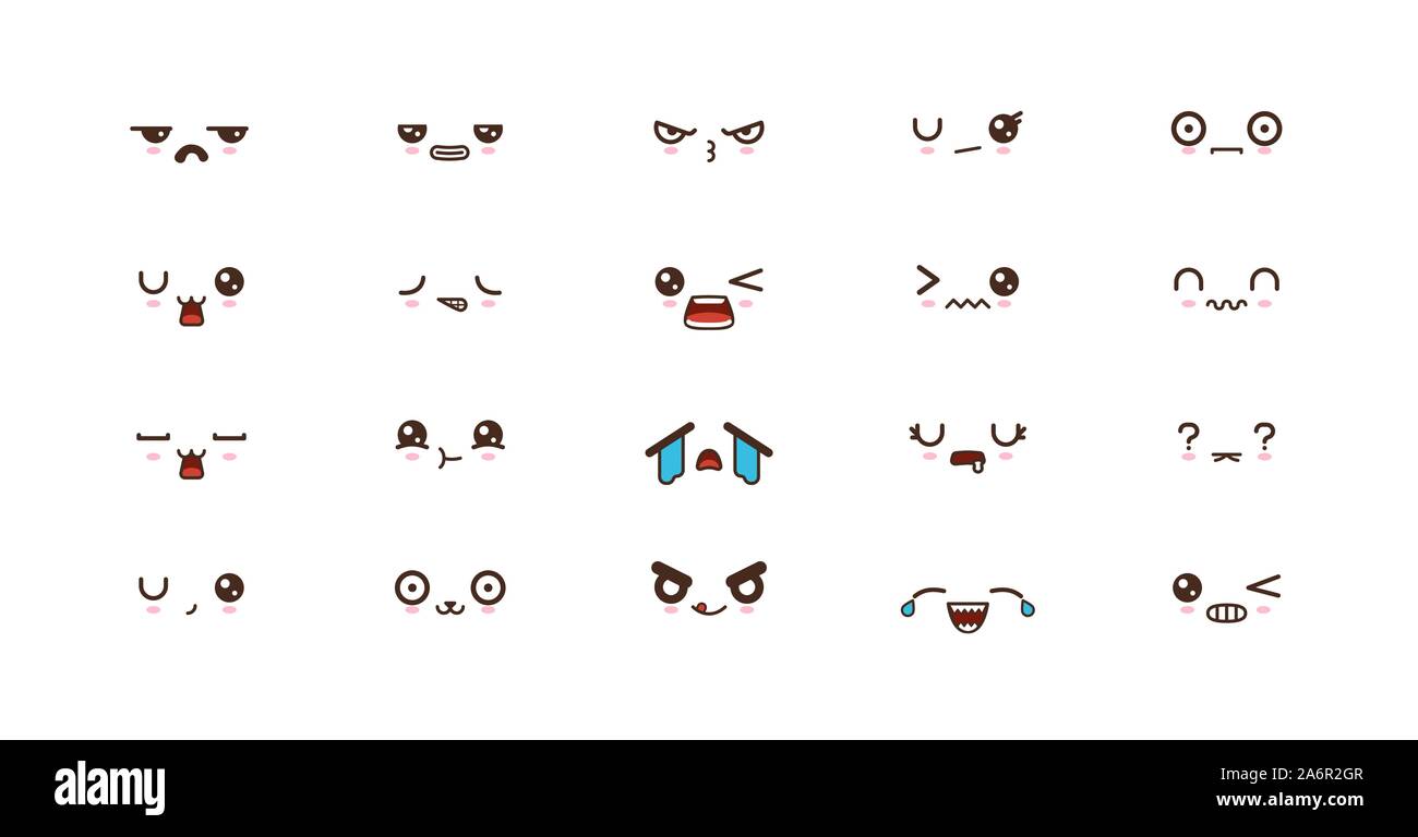 Kawaii icons faces expressions cute smile emoticons. Japanese ...