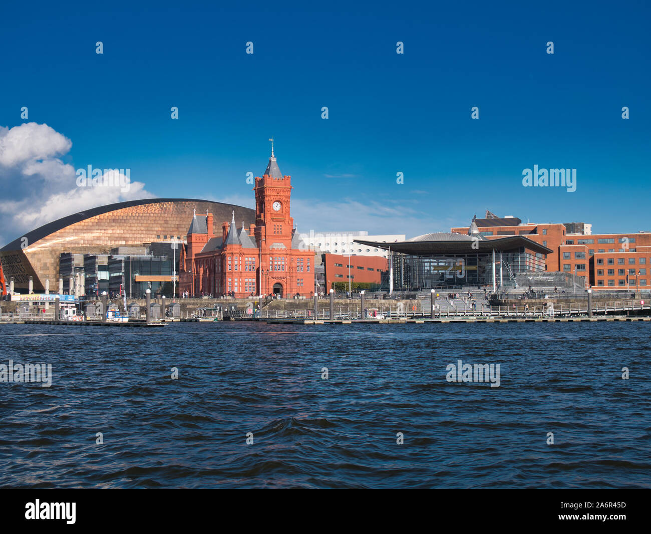A panoramic view across Cardiff Bay in Wales, UK, on a sunny day in Autumn Stock Photo