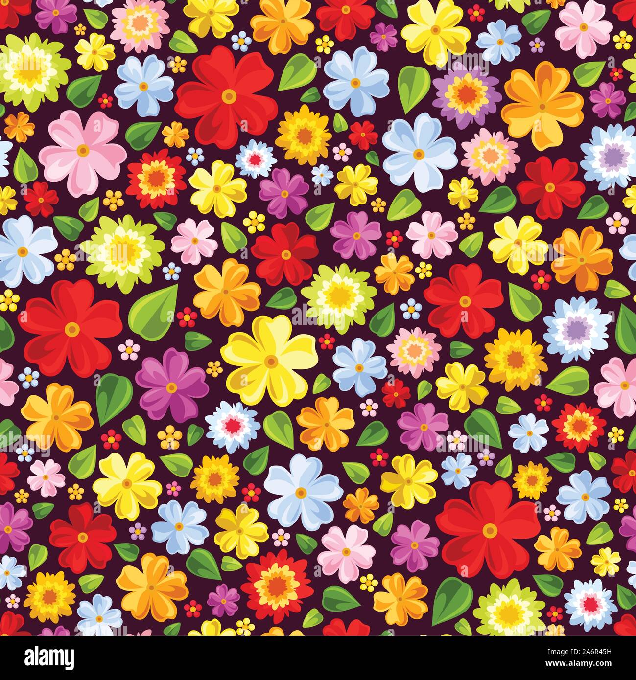 Vector seamless background with bright colorful flowers and leaves ...