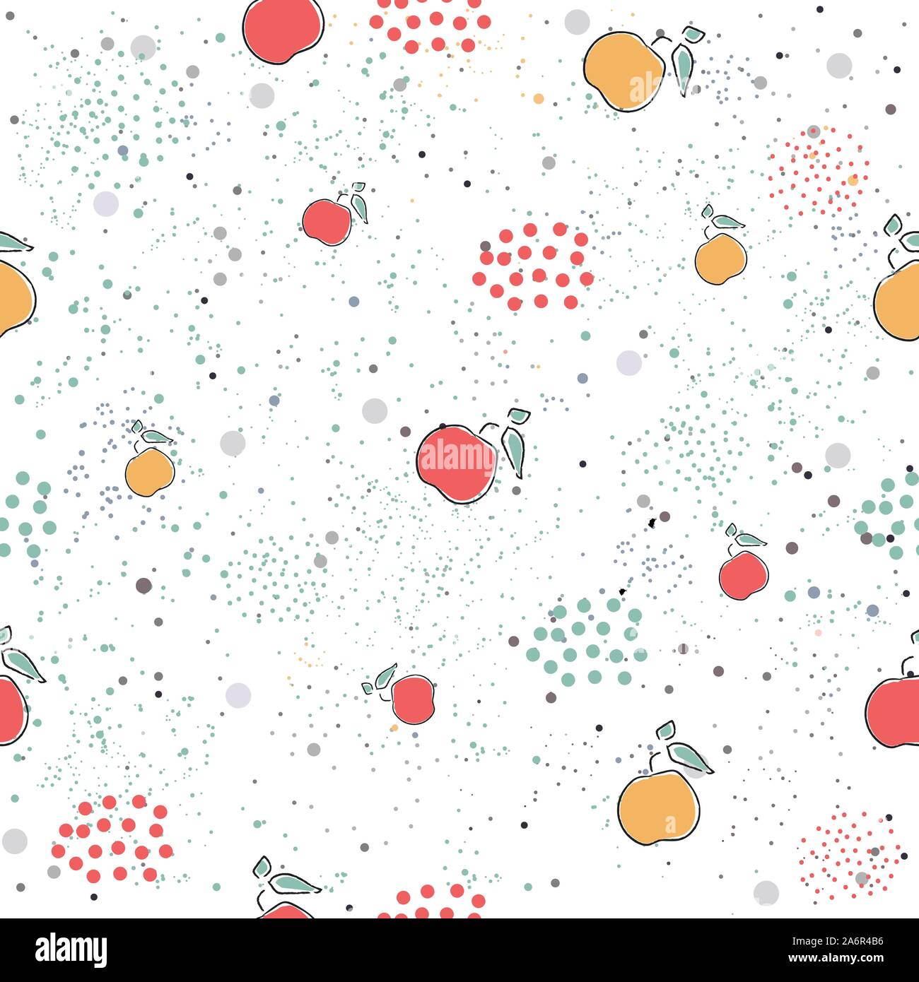 Cute Seamless Pattern with pears, apples and dotted background. hand ...