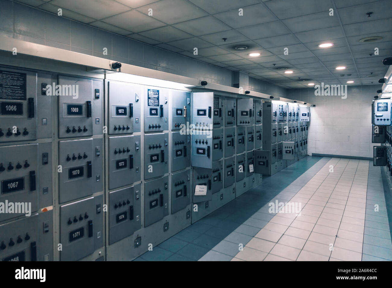 A lot of coin lockers in a room Stock Photo