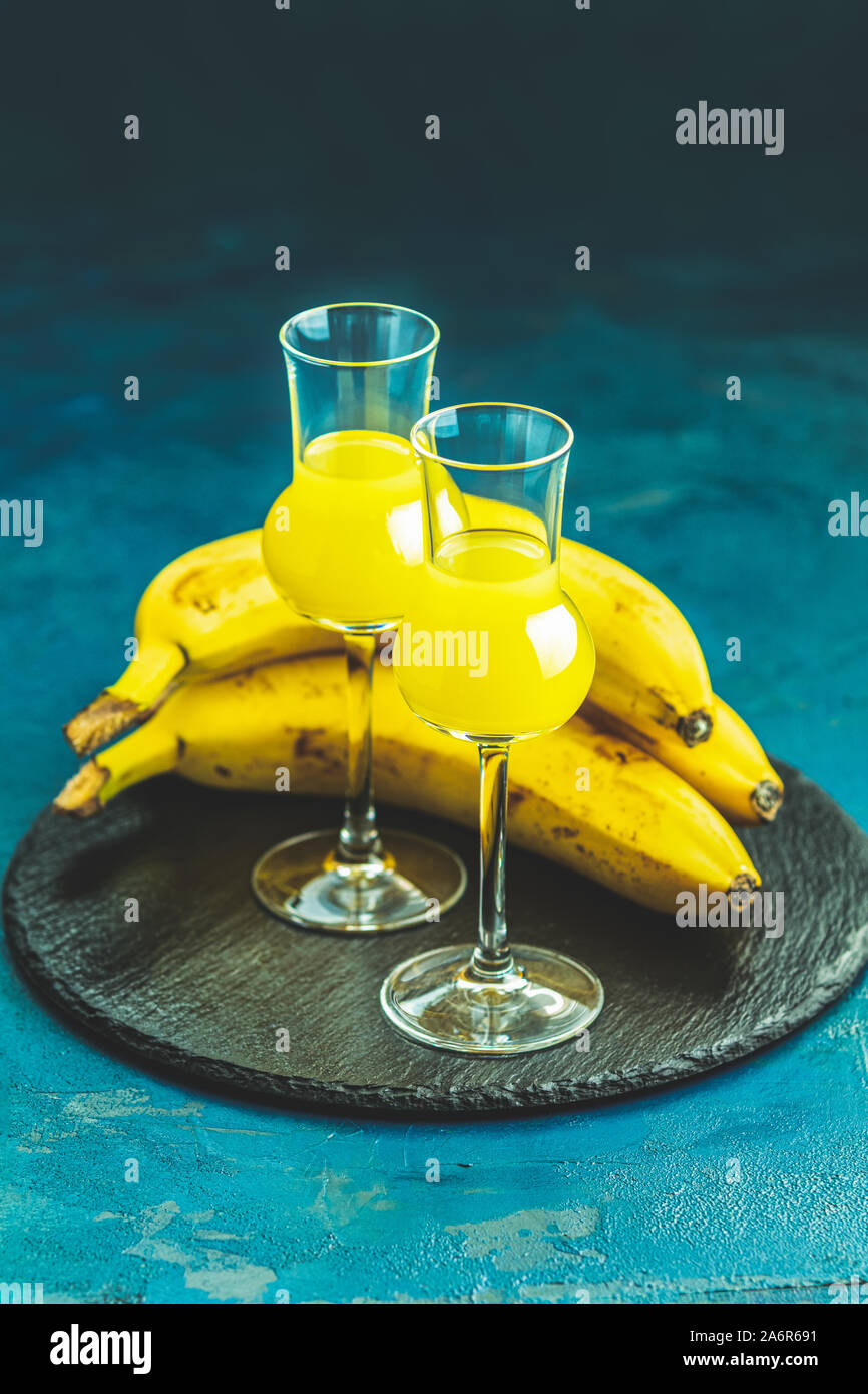 Banana flavoured liqueurs, which French call creme de banana, in