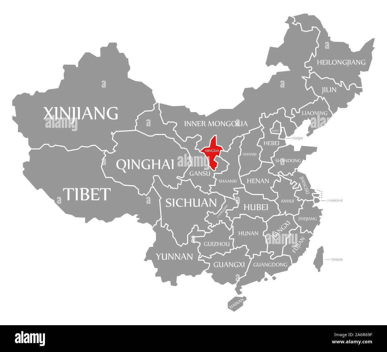 Ningxia red highlighted in map of China Stock Photo Alamy