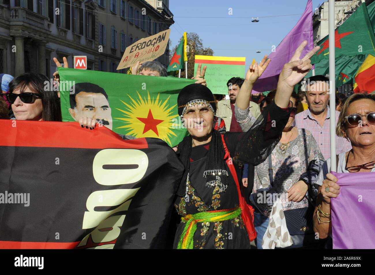 Milan (Italy), 26 October 2019, demonstration in support of the Kurdish people Stock Photo