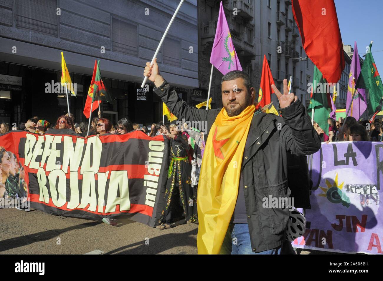 Milan (Italy), 26 October 2019, demonstration in support of the Kurdish people Stock Photo