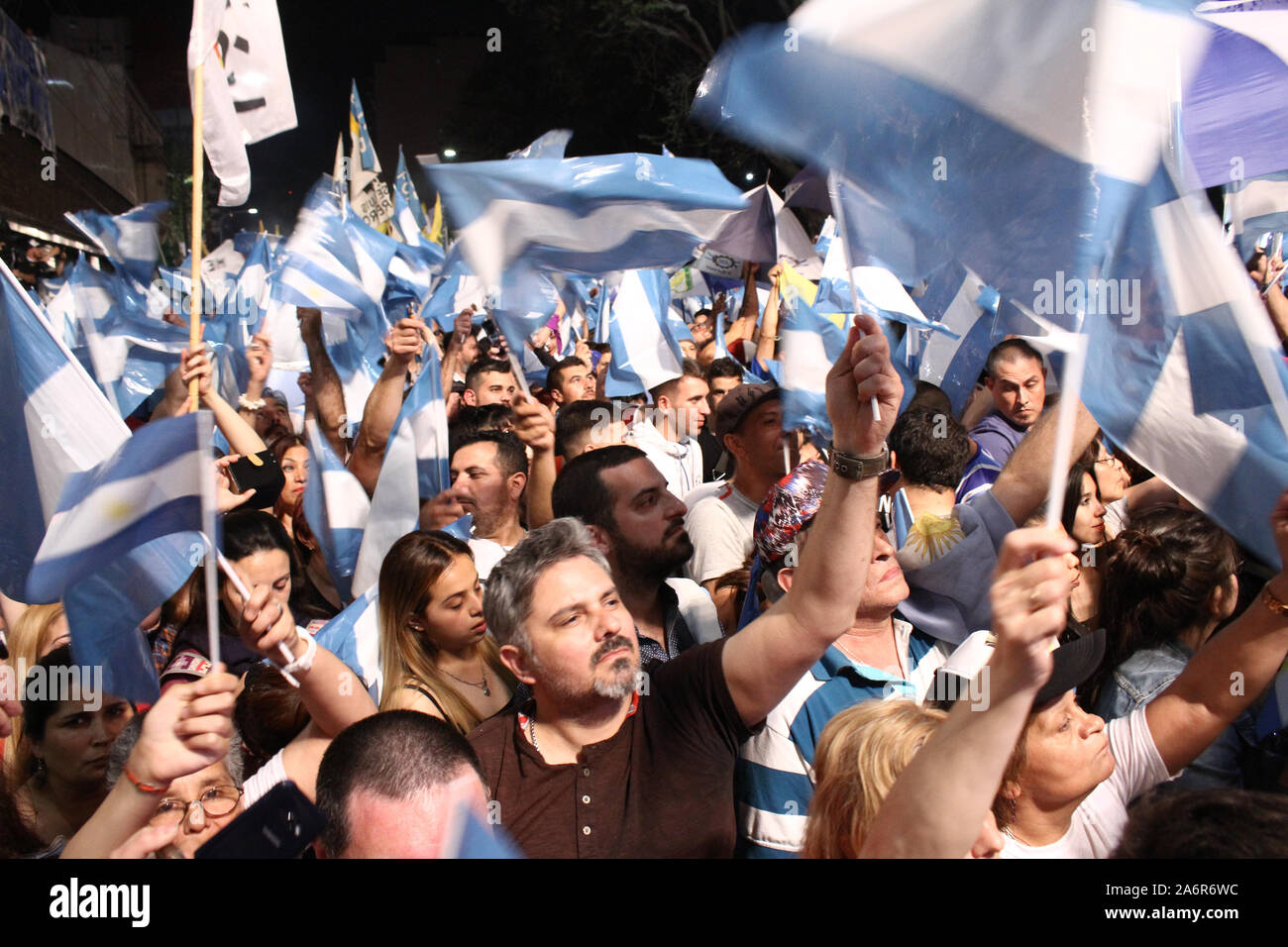 BUENOS AIRES, 27.10.2019: Thowsands of supporters Thousands of people celebrate the victory of Alberto Fernandez and Cristina Kirchner to the presiden Stock Photo