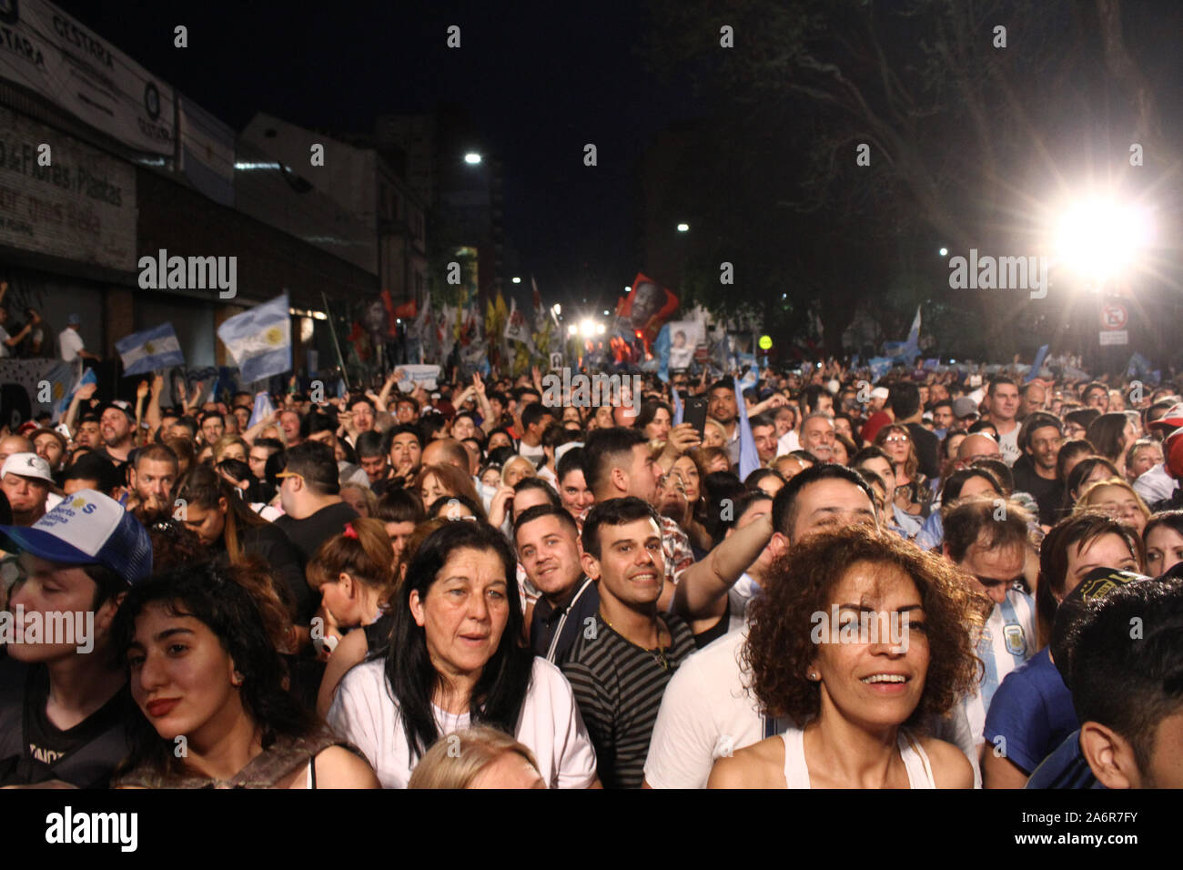 BUENOS AIRES, 27.10.2019: Thowsands of supporters Thousands of people celebrate the victory of Alberto Fernandez and Cristina Kirchner to the presiden Stock Photo