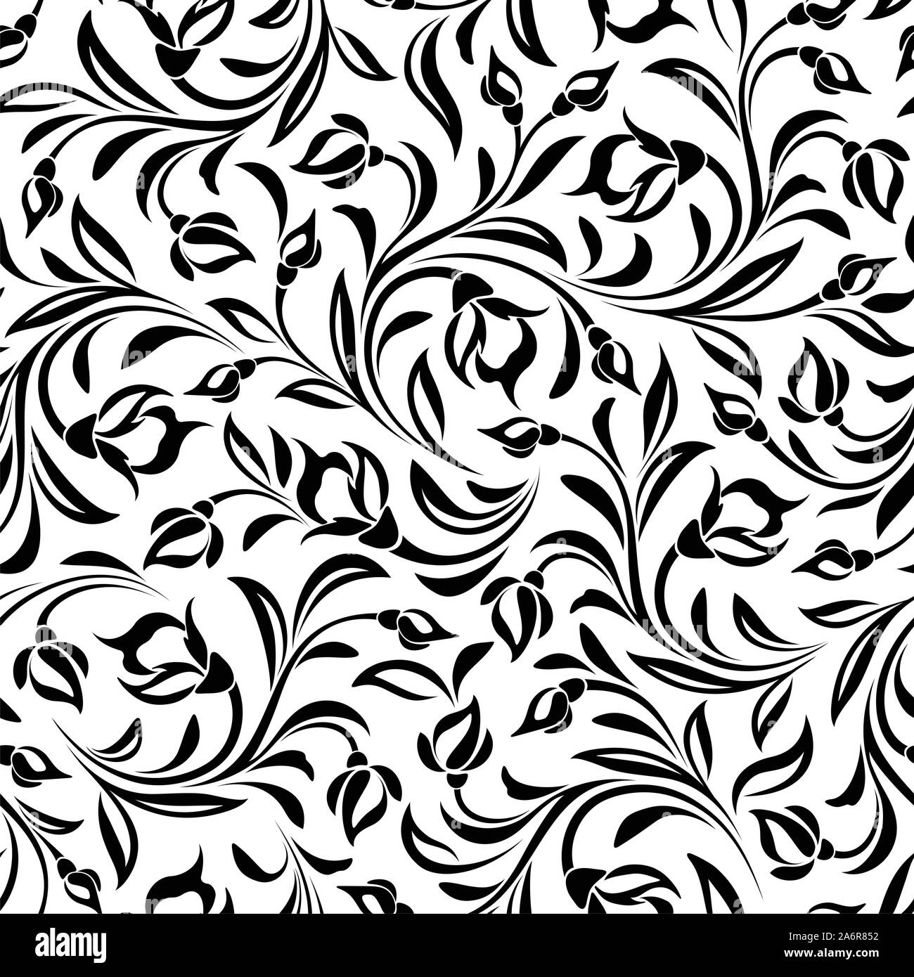 Vector seamless black and white floral pattern Stock Vector Image & Art ...