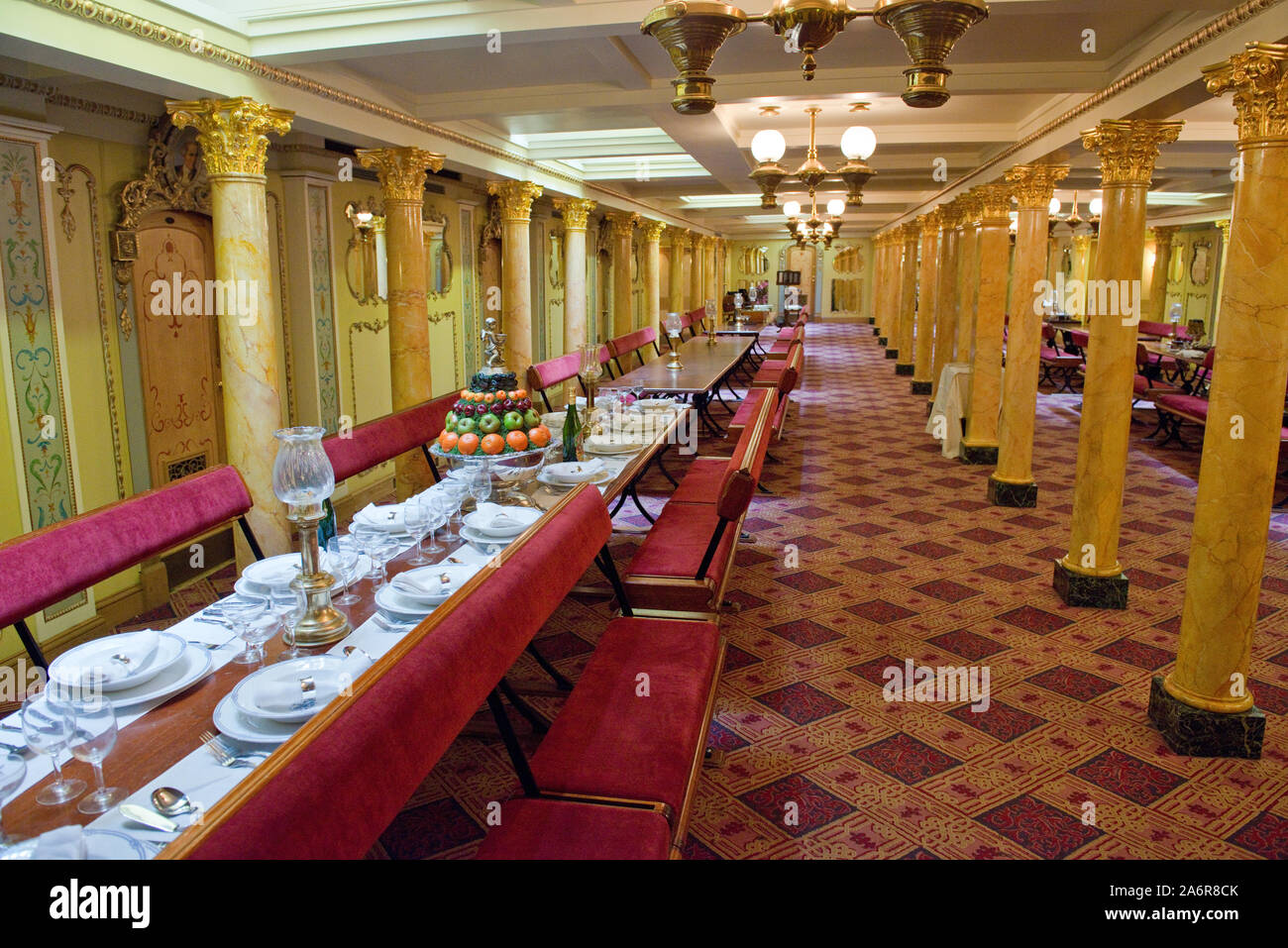 Interior dining room on SS Great Britain steamship museum. Bristol, England. Stock Photo