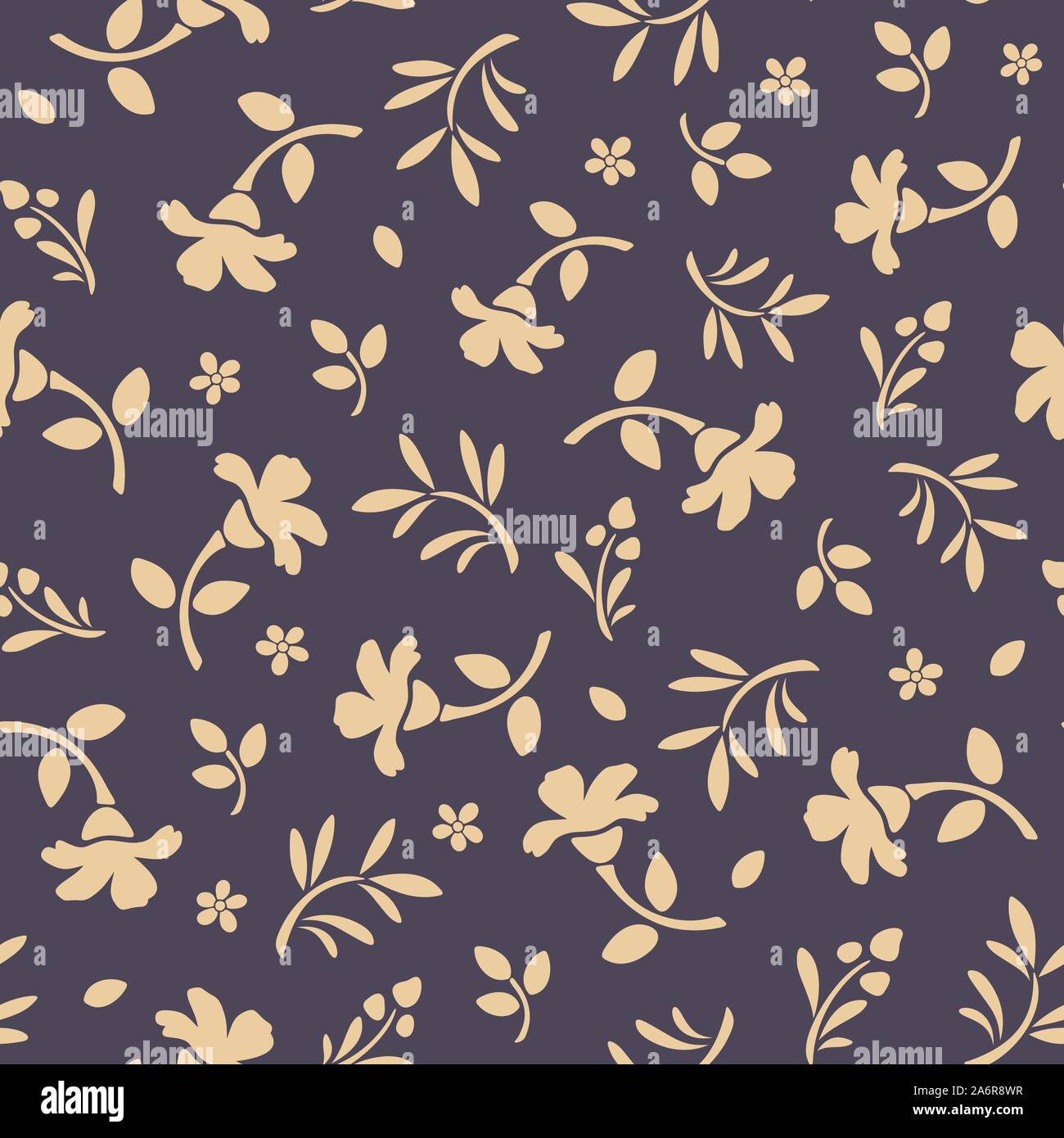 Vector seamless pattern with orange flowers and leaves on a purple ...