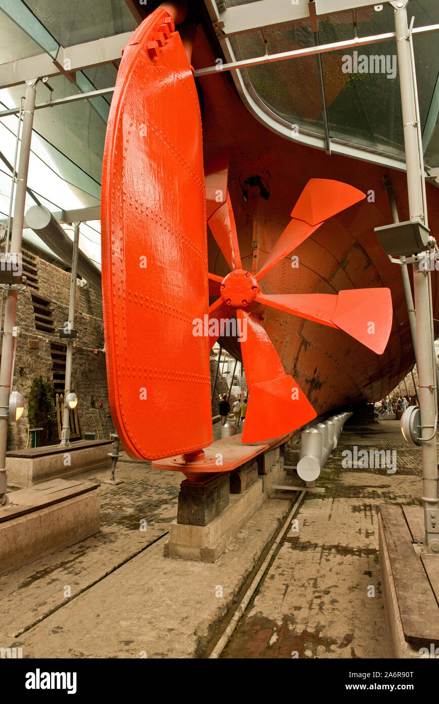Large propeller and rudder SS Great Britain steamship museum Stock Photo