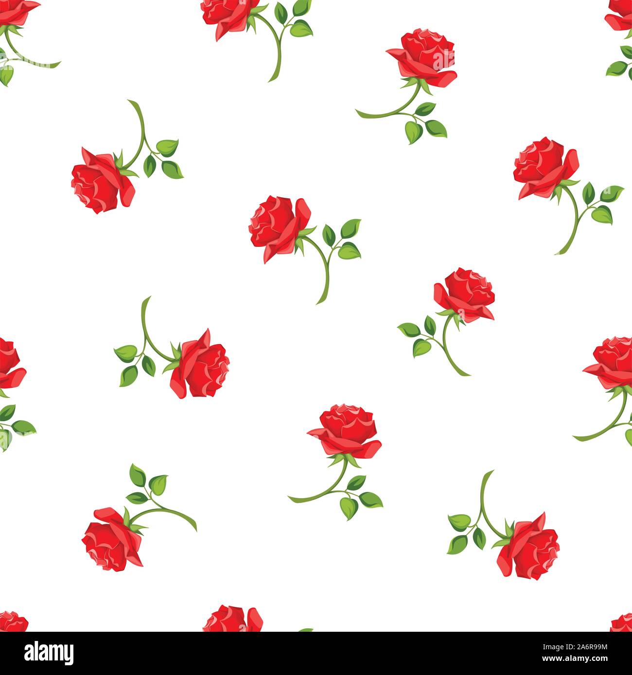 Vector seamless pattern with red rose flowers on a white background ...