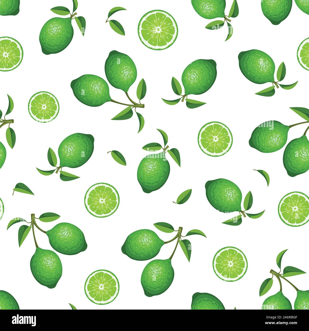 Vector seamless pattern with green limes on a white background. Stock Vector