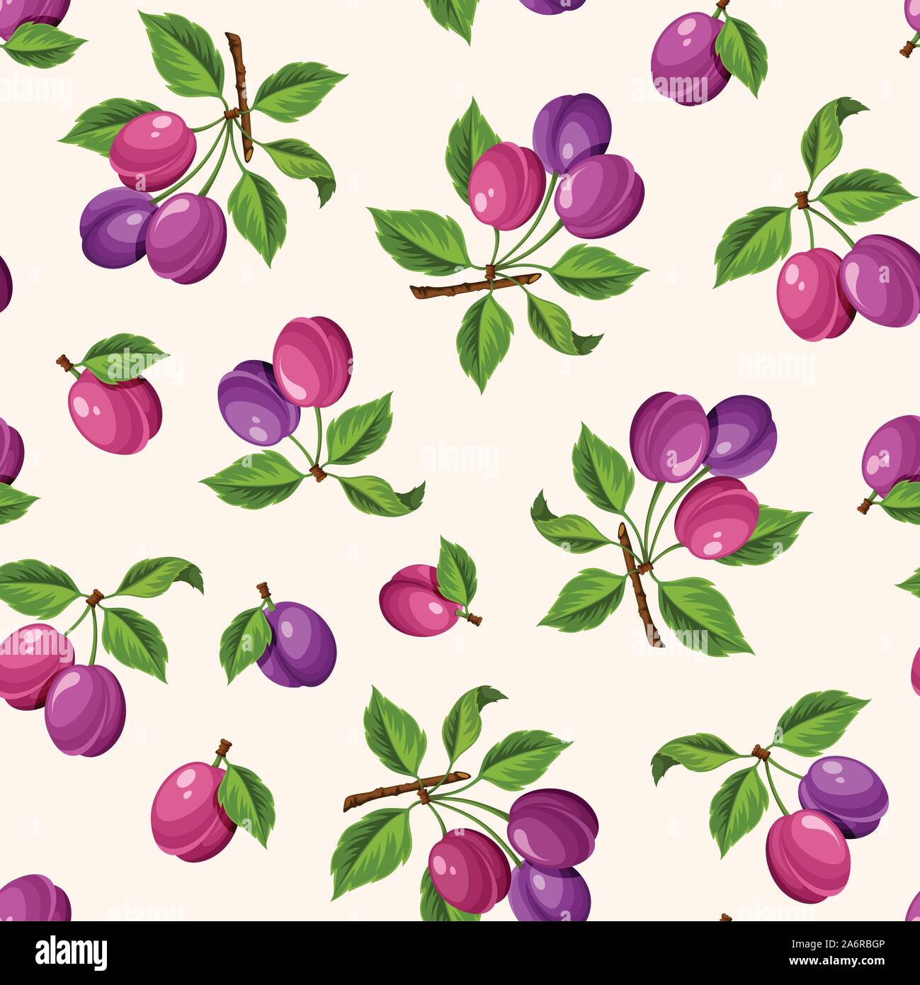 Vector seamless pattern with ripe branches of plums Stock Vector Image ...