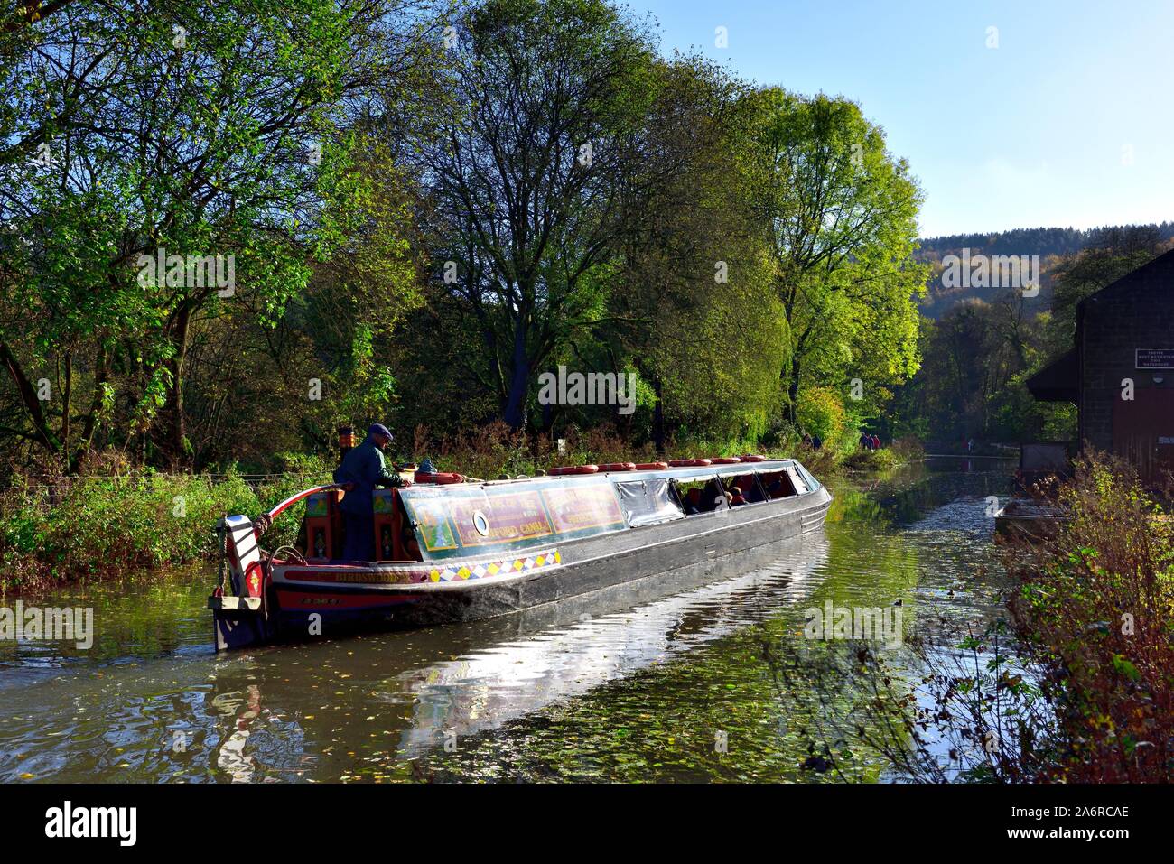 Birdswood Narrow boat trip on the Cromford Canal,Derbyshire,England,UK Stock Photo